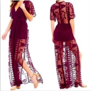 Gianni Bini, Maxi Maroon Lace Boho Dress, Size S